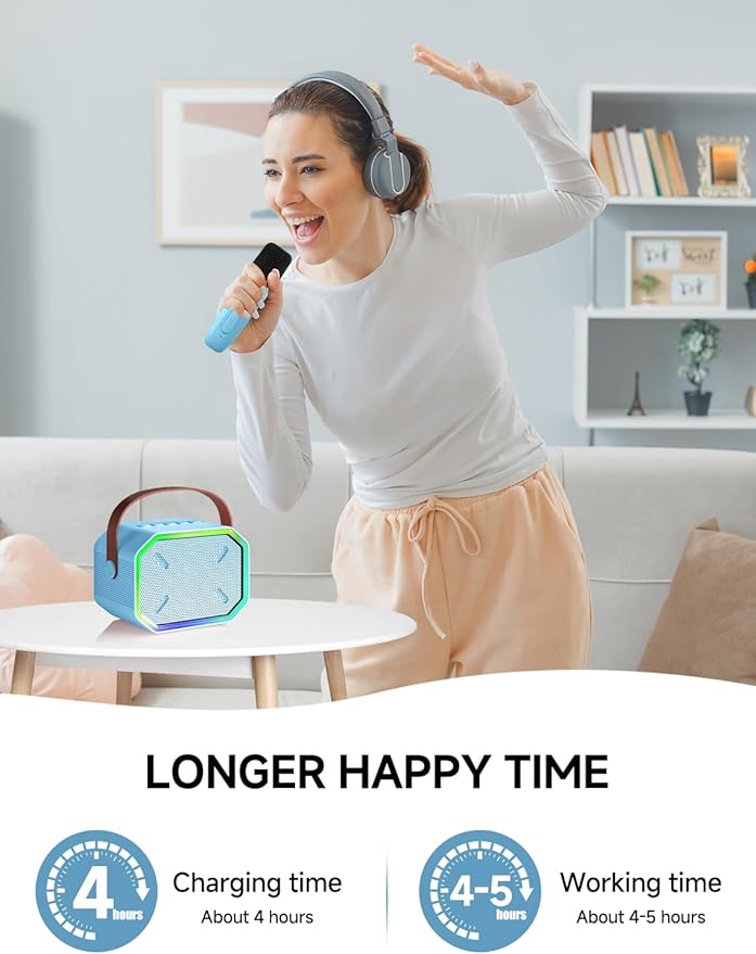 Karaoke Machine for Kids and Adults, Mini Portable Bluetooth Speaker with 2 Wireless Microphones, Led Lights for TV, Kids Gifts for Girls Boys Family Party Birthday (Blue)