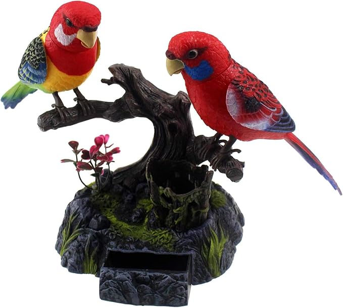 nulala Two Simulation Parrots Birds Desk Ornament - Voice Controlled Parrots Chirping and Wings Flap - Electronic Birds Pet for Home Garden Decor Ornament (513EF)