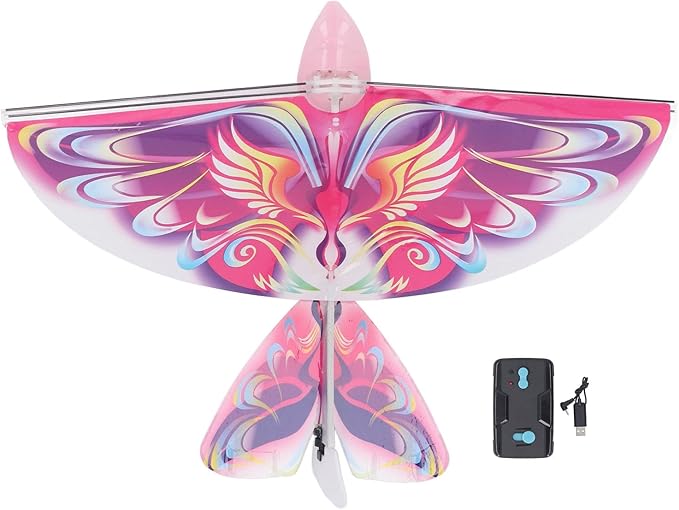 Flying RC Bird Toy 2.4GHz USB Charging LED Flapping Bird for Indoor Outdoor (Pink)