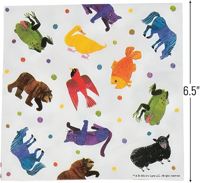 Eric Carle’s Brown Bear, Brown Bear, What Do You See? Luncheon Napkins - Party Supplies - Print Tableware - Print Napkins - Birthday - 16 Pieces