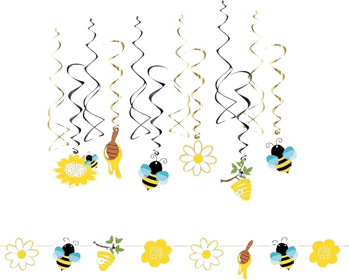 Serves 24 Ultimate Bumble Bee Party Supplies Includes Plates,Napkins,Table Covers,Balloons, Banner, Swirls, Centerpiece, Ideal for Birthday, Baby Shower, Bee Theme Party Decor