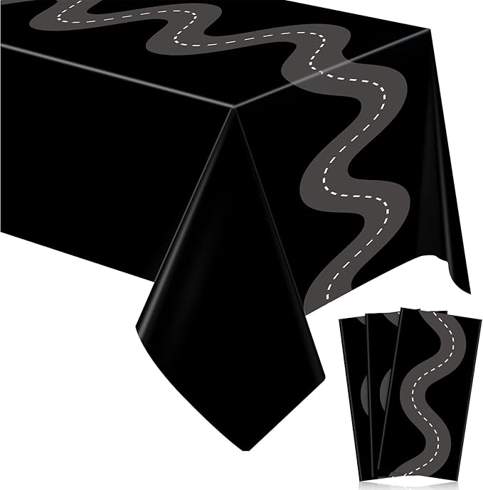 Irenare 3 Pcs Racing Table Cloths Car Birthday Party Supplies 54 x 108 Inch Racetrack Table Runner Covers Disposable Rectangular Road Tablecloth for Kids Boy Car Theme Birthday Party Decor (Black)