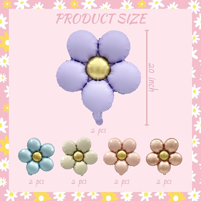 ZHENGYE 10 Daisy Balloons - Flower Mylar Balloons for Baby Shower, Wedding, Birthday Party Decoration Supplies