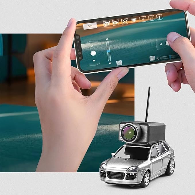 Mini RC Car with Camera, 1/64 Scale APP-Controlled Fully Proportional FPV Remote Control Racing Car with Gyro and Underbody Lighting, Gifts for Vehicle Lover