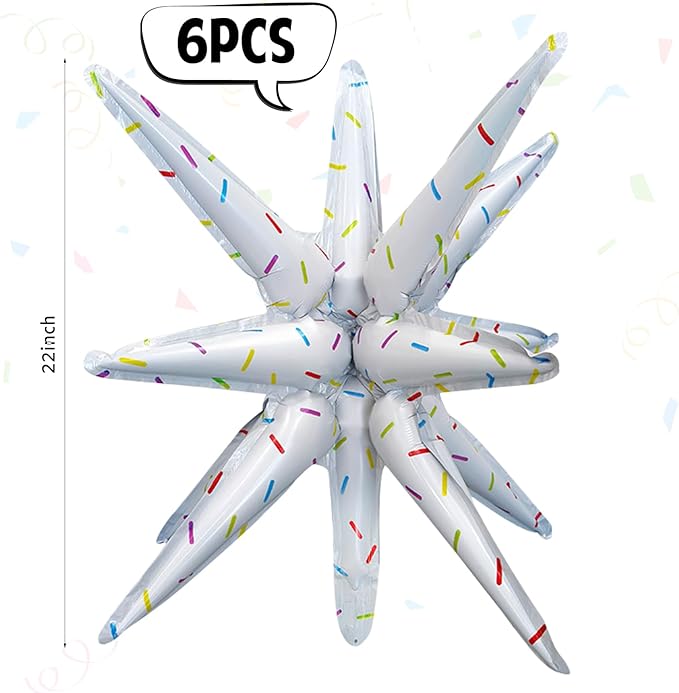6 Pcs Color Dots Star Foil Balloons One-Piece 14-Pointed Star Balloon 4D Starburst Cone Mylar Balloon 22inch Christmas Birthday Wedding Wedding Anniversary Party Supplies (Color Dots)