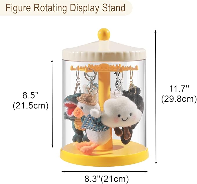 360° Rotating Clear Display Case for 5.9-6.7 Plush Dolls, Collectible Toy, Action Figures, Transparent Dust-Proof Protective Storage Box with Cover, Stackable, Yellow