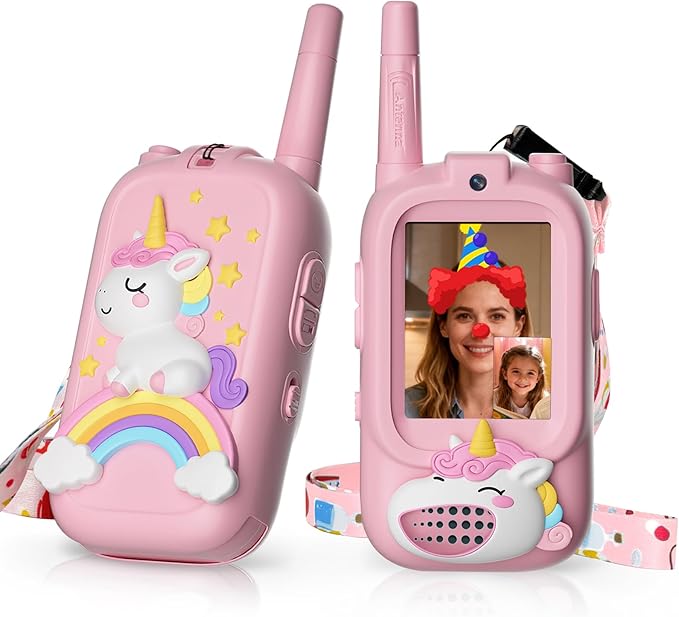 Video Walkie Talkies for Kids, Kids Walkie Talkies with Screen & Voice Changer, 1000 Feet Range, 2 Pack Rechargeable Walkies Talkies for Indoor Outdoor Games, Camping, Hiking for Boys Girls (Pink)