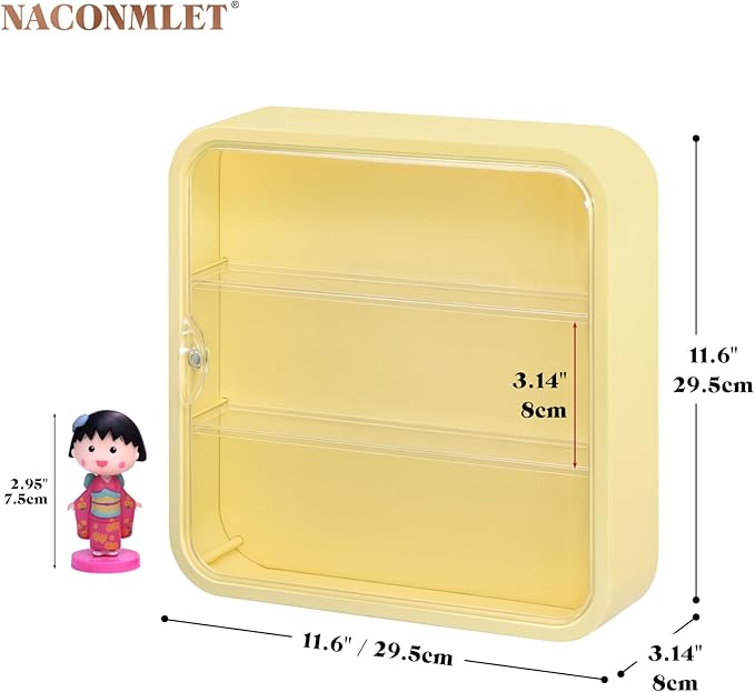 Clear Display Case, Figures with Light, Wall-Mounted Display Cases 3-Layer Storage Box with Door, Dust Proof, Moisture Proof, Suitable for Pop Mart, Collectibles Mini Figures Toys