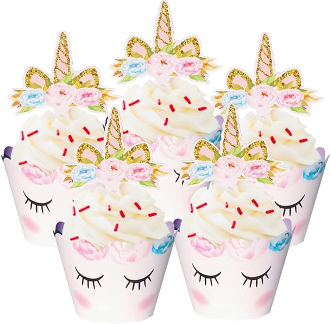80 Pieces Unicorn Cupcake Toppers and Wrappers Decorations Unicorn Cup Cake Liners Rainbow Birthday Party Supplies Used for decorating desserts at birthday parties