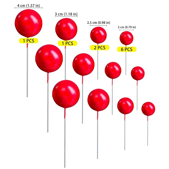 Gyufise 30Pcs Mini Balloon Cake Topper Foam Ball Cake Picks Cupcake Faux Pearl Balls DIY Cake Insert Topper Decoration for Anniversary Graduation Birthday Party Baby Shower Red