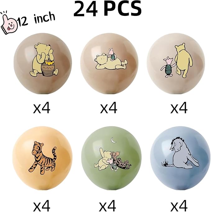 Classic Winnie Balloons For The Pooh Baby Shower Decorations 12 Inches Winnie Balloons Arch Kit For Birthday Decorations Gender Reveal Newborn Party Supplies（24PCS）