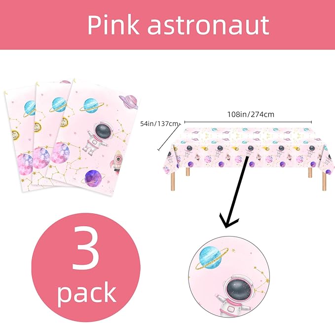 3pcs Pink Space Party Tablecloth First Trip Around The Sun Birthday Space Theme Disposable Rectangle Table Cover Decorations,Outer Space Sun Theme Party Baby Shower Supplies