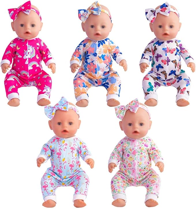 Baby Doll Accessories 5 Set Baby Doll Clothes and Headbands for 14-18 Inch Dolls, 10 PCs in Total