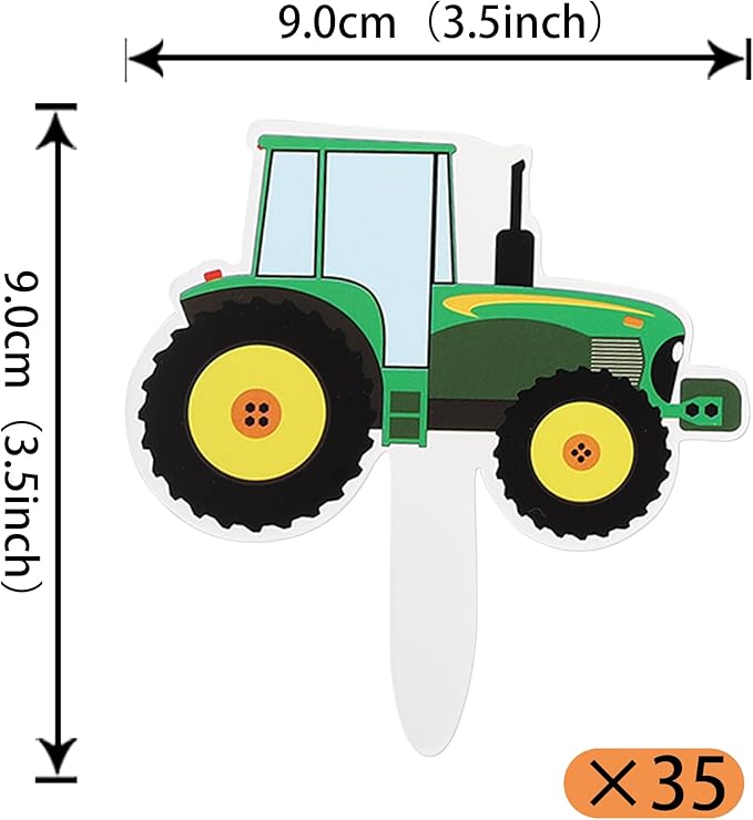 35 Pack Farm Tractor Cupcake Toppers Tractor Truck Car Cupcake Picks Tractor Card Cupcake Decorations for Construction Theme Baby Shower Boys Birthday Party Supplies Green