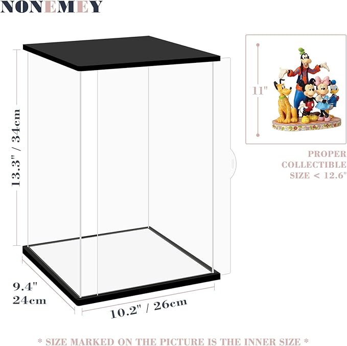 NONEMEY Clear Acrylic Display Case with Remote Control Light for Collectibles, Dustproof Model Showcase Organizer Box, Display Case for Collectibles (10.2x9.4x13.4inch,26x24x34cm)