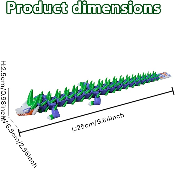 3D Printed Dragon,3D Printed Dragon Model,Flexible Articulated 3D Dragon Fidget Toy,Unique 3D Printed Animals Gift and Desktop Decoration (Green-10 inch).