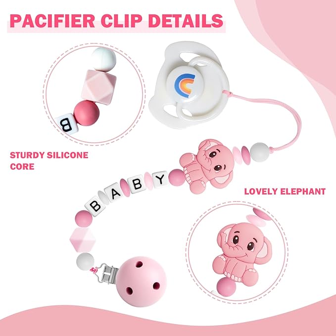 SCOM Reborn Baby Doll Accessories Set - Rainbow Magnetic Pacifiers & Removable Reusable Baby Doll Bottles with Silicone Pacifier Clips for Reallife Realistic Reborn Dolls Girls Boys, Pink Style, 3 Pcs