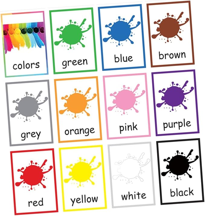 12 Sheets Color Words Flash Cards English Letters Learning Cards for Early Educational Literacy Fun Game to Develop Memory and Cognitive Skills
