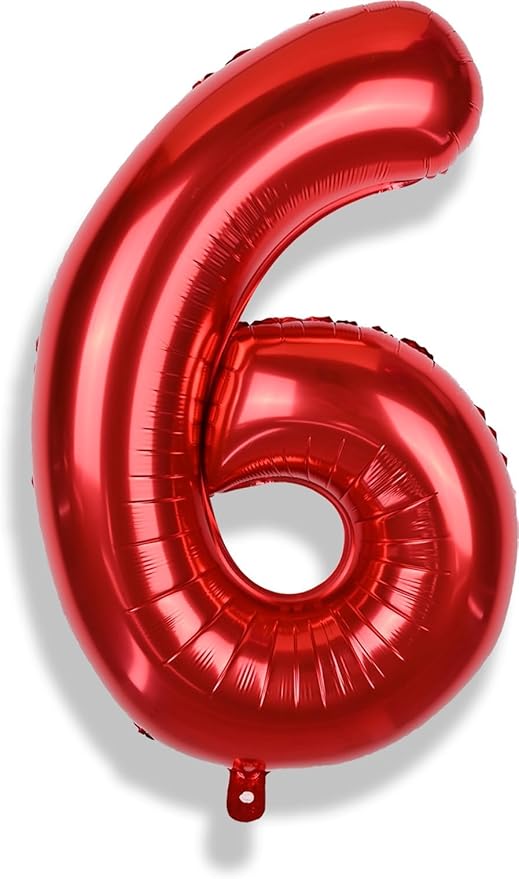 Large Number Balloons 6 for Boys, Red 40 Inch Foil Self Inflating Number 6 Balloon for Women Men 60th 25th Birtyday Party Anniversary Graduation Party 0-9 Set Balloons Decorations Supplies