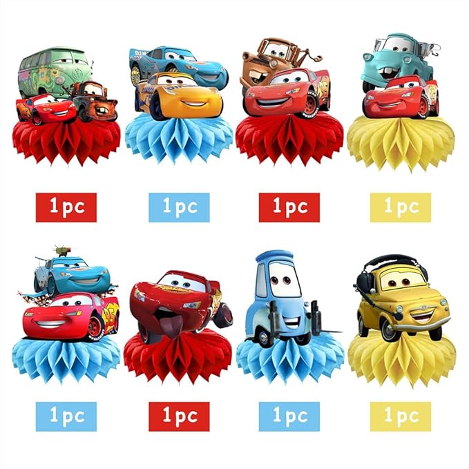 8Pcs Mcqueen Cars Table Centerpieces Birthday Party Supplies Double Side Table Decorations for Kids Party Decorations