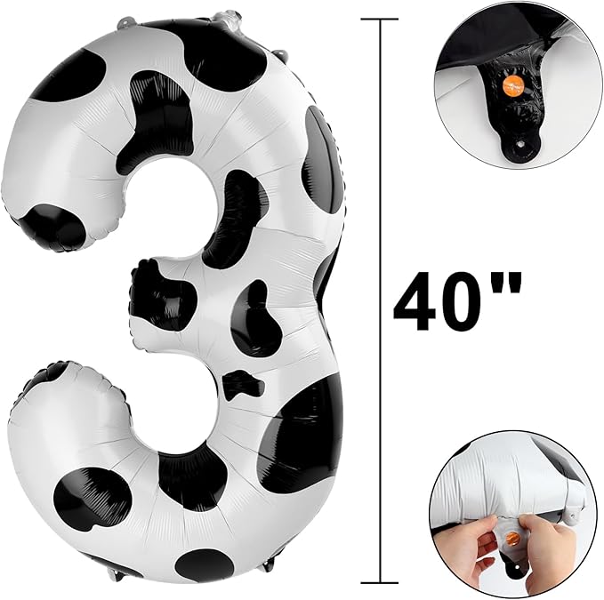 40 Inch Cow Print Balloon Number 3 Balloon,Number Balloons Cow Print Big Giant Jumbo Number 3 Foil Mylar Balloons for 13th Birthday Party Anniversary Events,Wedding Anniversary Party Decorations