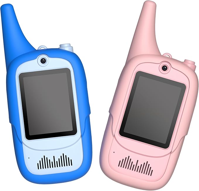 FUNYKICH 2PCS Video Walkie Talkies for Kids with Dinosaur-Themed Protective Case, Rechargeable Handheld Kids Video Intercom, Indoor Outdoor Toys for Games, Camping, Hiking for Boys Girls Ages 3-12