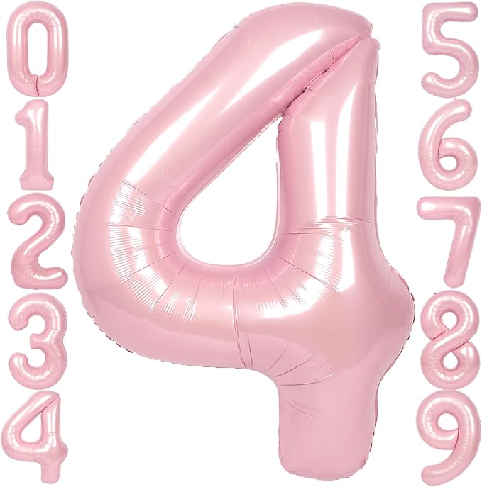 SUWEN 40 Inch Pink Large 4 Number Balloons Big Foil Helium Number Balloons 0-9 Jumbo Happy 4th Mylar Birthday Party Decorations for Girl Anniversary Party Supplies