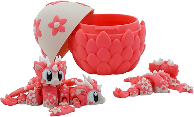 Collectible Pink Dragon Figure with Surprise Egg – 3D Printed Articulated Fantasy Toy – Cute Desk Companion & Unique Gift for Kids & Adults(Pink 1 Egg and 3 Dragons)
