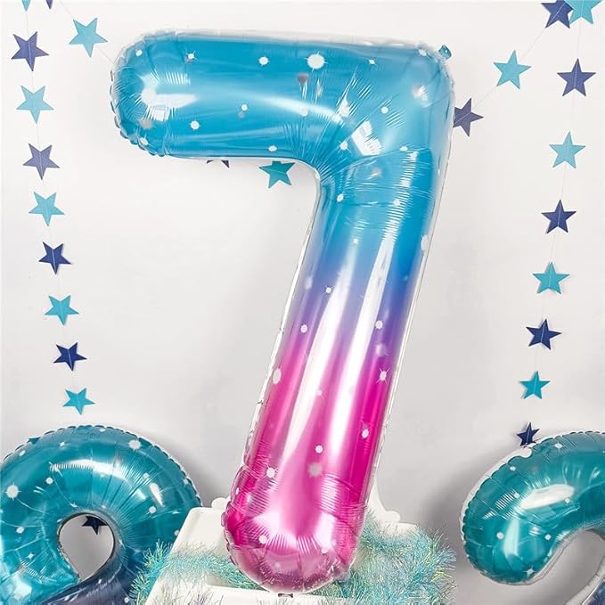 40 Inch Balloon Number 7 Mermaid, Large Mylar Foil Blue Pink Starry Number Seven Balloons Set for Girls Women, Rainbow Globos de Numero 7 Helium Balloons for Girls 7th Birthday Party Decorations