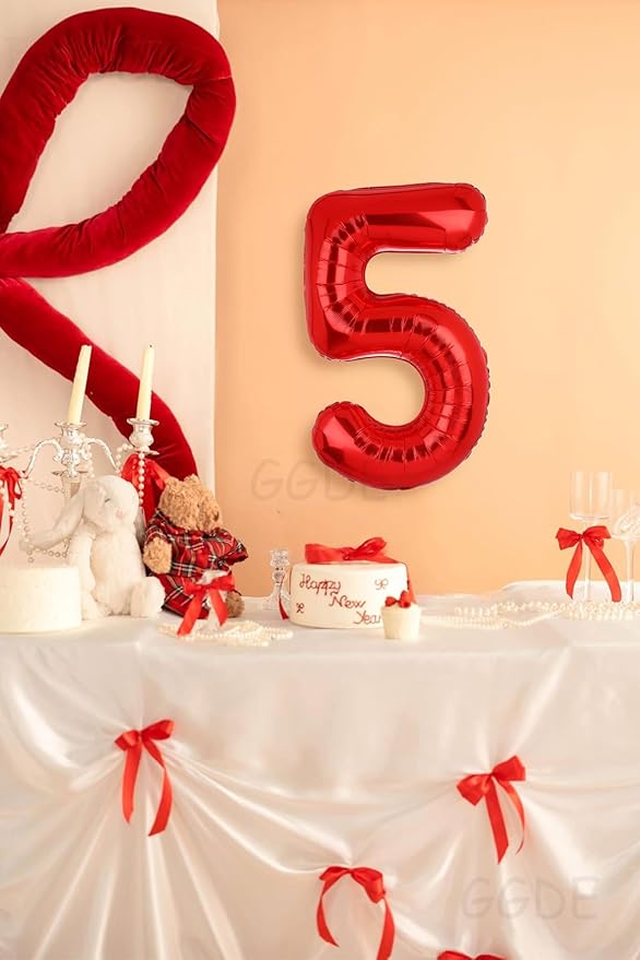 40 Inch 5 Red Number Balloons Mylar Foil Helium Digital Balloons Baby Shower 5st Birthday Party Decor Supplies