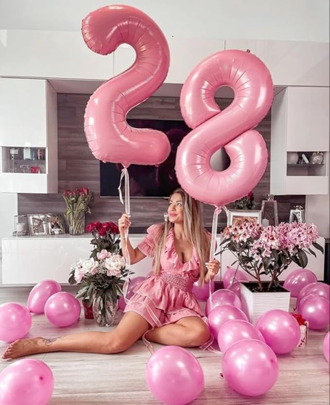 40 Inch Number 8 Balloon, Pastel Pink 8 18 28 80 Birthday Balloons for Men Boys, 8th Birthday Decorations Party Supplies, Wedding, Graduations