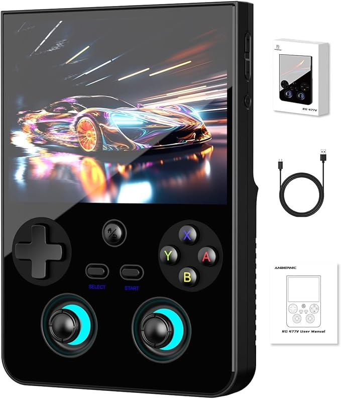 Anbernic RG477V Retro Handheld Game Console , 4.7 Inch Touch Screen Android 14 System Support WiFi 6E Bluetooth 5.3 Dimensity 8300 Processor 8+128GB(Black)