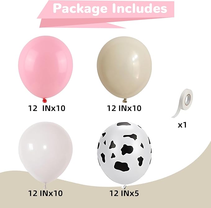 Cowgirl Balloon 12 Inch Pastel Light Baby Pink White Nude Retro Western Balloons Cow Print Party Balloon for Boho Rodeo Baby Shower Birthday Farm Theme Cowgirl Western Party Decorations