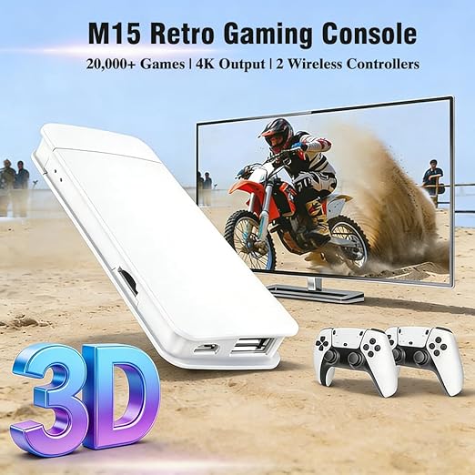 M15 Retro Gaming Console - Plug & Play HDMI TV Game Stick with 20,000+ Preloaded Classic Games, 4K Output, 2 Wireless Controllers for Family & Adults - 64GB Built-in (2026 Edition)