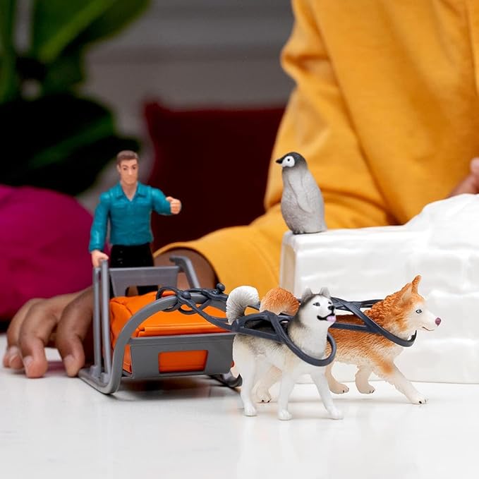 schleich Wild Life - 19 PC Antarctic Expedition Playset with Ranger, Husky Dogs, and Penguin Animal Figurines - Snow Safari Play Set with Dogsled and Igloo - Educational Toys for Kids 3 - 8 | 42558
