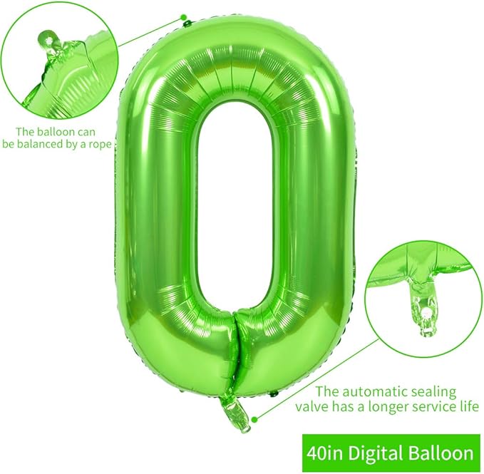 TONIFUL 40 Inch Large Green Numbers Balloons 0-9, Number 0 Digital 0 Helium Foil Mylar Big Number Balloons for 2026 Graduation New Year Eve Birthday Party Anniversary Supplies Decorations