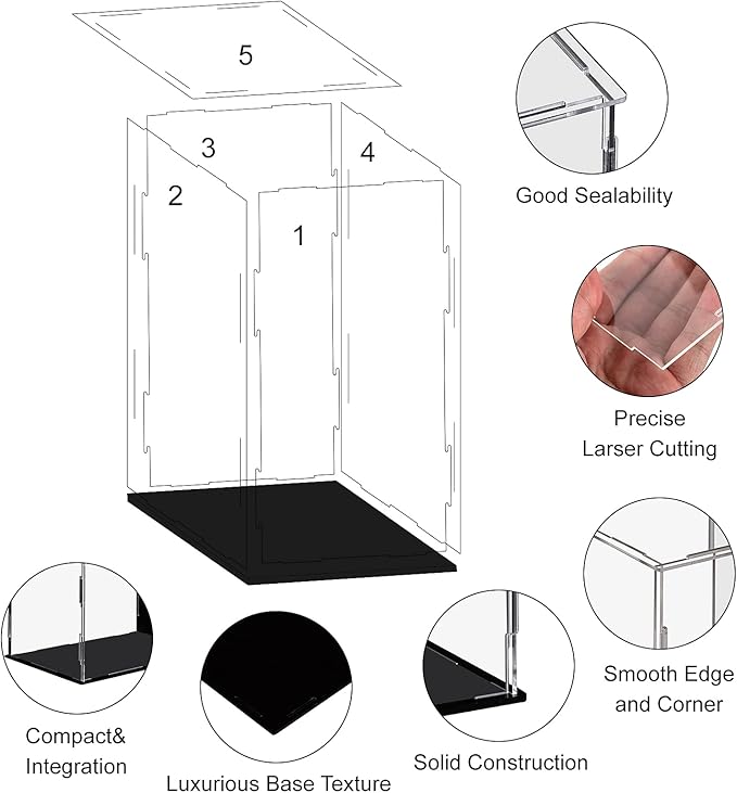 LileZbox Acrylic Display Case, Black Mirrored Display Box, Versatile Collectibles Display Showcase for Action Figures Toys-A1,1 Pack