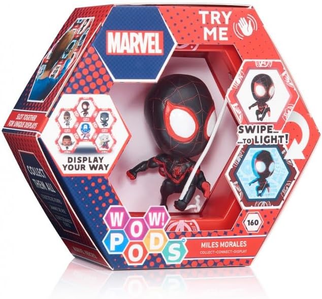 Wow! PODS Spiderman Collection - Miles Morales | Superhero Light-Up Bobble-Head Figure | Official Marvel Collectable Toys & Gifts, 4 inches