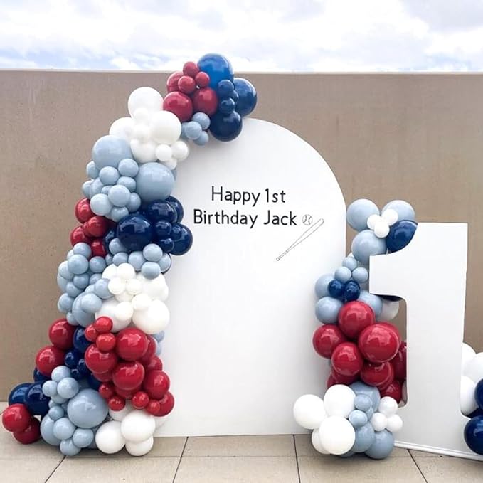 Red Blue White Balloons, 12Inch 60Pcs Retro Navy Blue Matte Red and White Balloon, Royal Blue and Scarlet Latex Balloons for Boys Men Birthday Hero Theme Baseball Party Labor Independence Day Decor