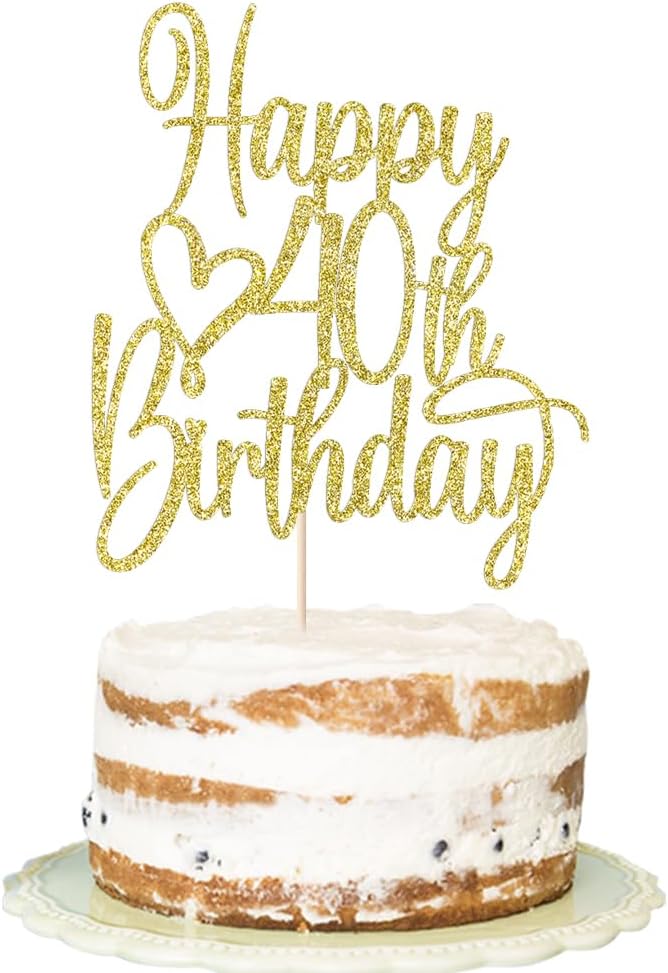 Gold Glitter Happy 40th Birthday Cake Topper - Cheers to 40 Years Cake Topper, 40 & Fabulous Cake Decoration for Hello 40th Birthday Anniversary Party Cake Decorations Supplies