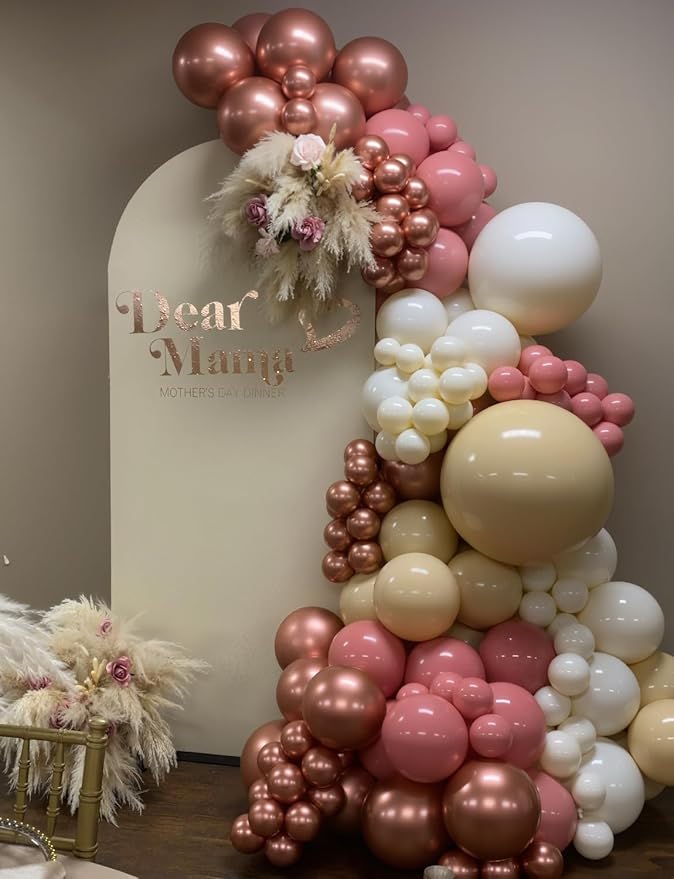 Retro Blush Pink Balloons, 60 Pcs 12 Inch Dusty Pink Metallic Chrome Rose Gold Beige Ivory White for Wedding, Baby Shower, Birthday, Bridal Shower, Boho Party Decorations