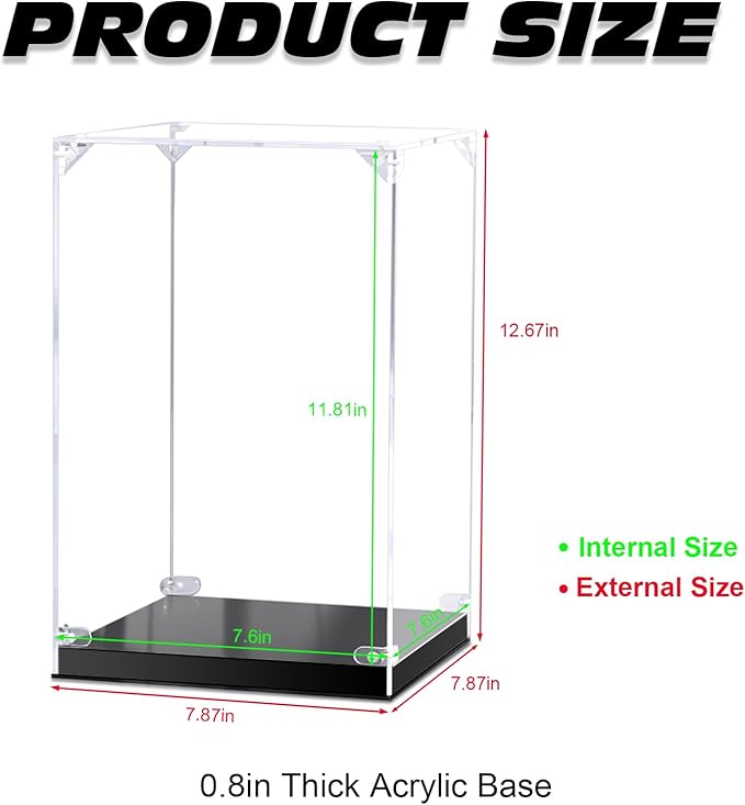 Acrylic Display Case for Action Figures,Clear Acrylic Display Box for Collectibles Home Storage & Organizing Figures Models Doll Toys 8" Lx8 Wx12 H