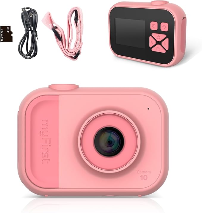 myFirst Camera 10 - Kids Digital Mini Camera for Boys and Girls with Durable Design, 5MP Photos and 1080p Video, Webcam, Tripod Adapter, Neck Lanyard, MicroSD Card, for Kids 3-12 (Pink)