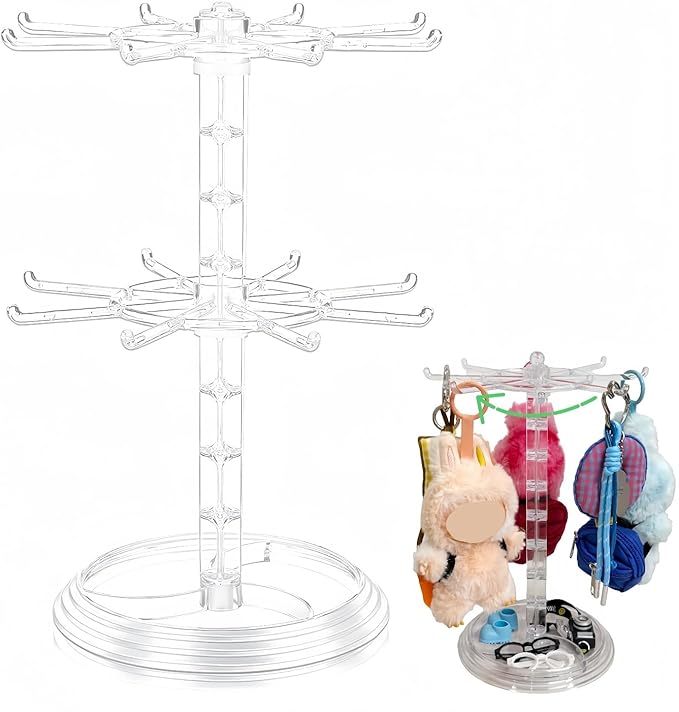 Transparent 360° Rotating Display Stand for Plush Dolls Keychains& Collectibles - All-Round Display, Manually rotates(No Doll)