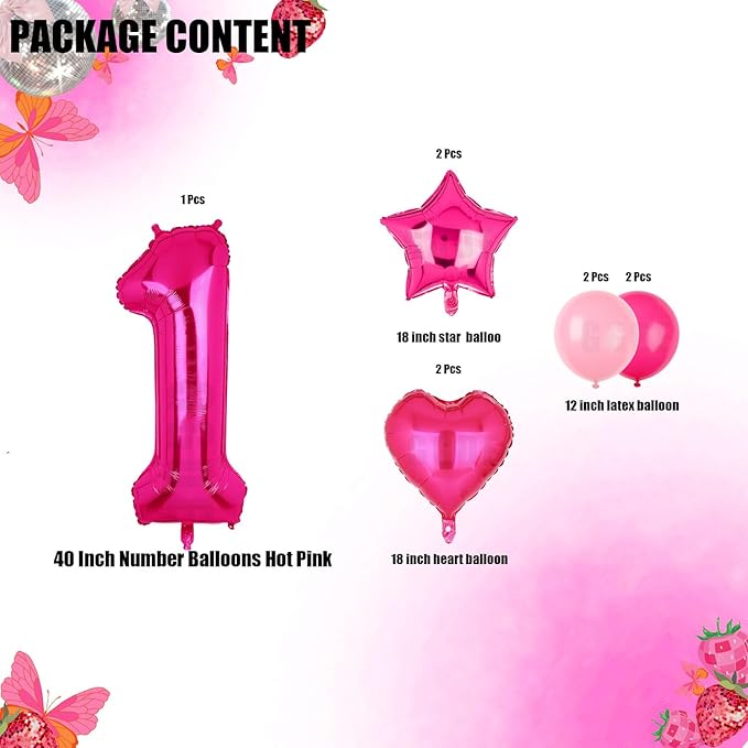 40 Inch Number Balloons Hot Pink 1 Anniversary Event Celebration Bachelorette Cowgirl Let's Go Girls Pink Themed First 1st Birthday Party Decor Supplies 9 Pcs