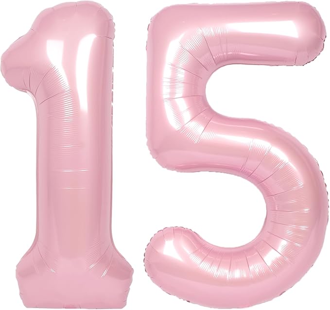 SUWEN 40 Inch Pink Large 15 Number Balloons Big Foil Helium Number Balloons 0-9 Jumbo Happy 15th Mylar Birthday Party Decorations for Girl or Women 51 Anniversary Party Supplies