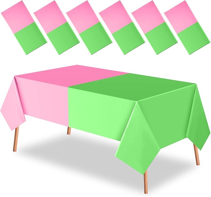 Peryiter 6 Pcs Plastic Pink and Green Tablecloths Witch Pink and Green Party Supplies Disposable Tablecloth Waterproof for Birthday Halloween Party Decorations, 54 x 108 Inches