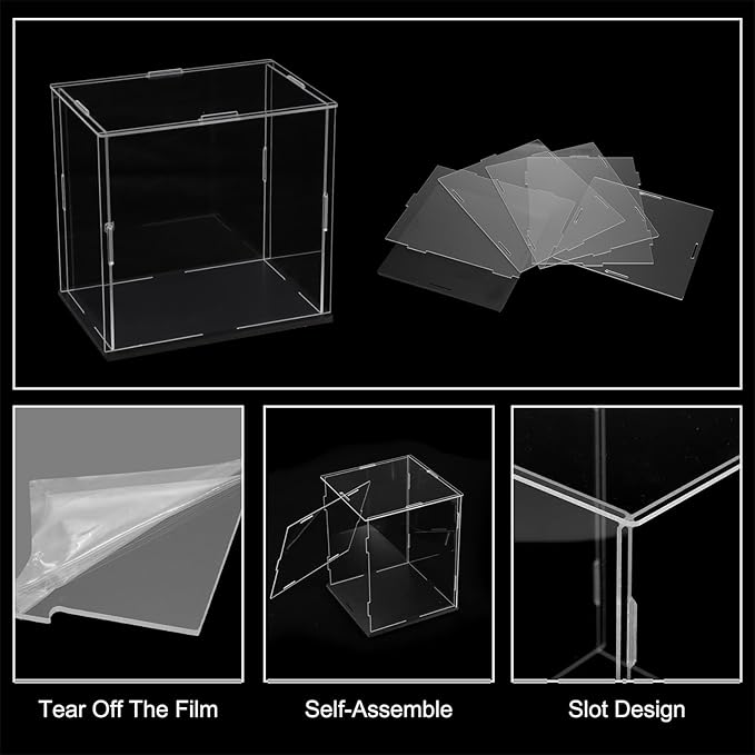 uxcell Acrylic Clear Display Case for Collectibles Self-Assemble Display Boxes, Black Base Dustproof Countertop Storage Box for Collectibles Action Figures, 5.9 x 3.9 x 5.9 Inch
