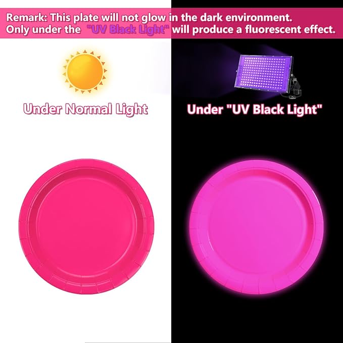 50 Pcs Glow in the Dark Neon Party Supplies, 5 Color Neon Birthday Plates Disposable Paper Plates for Let's Glow Party Decorations Halloween, 9 x 9 inches