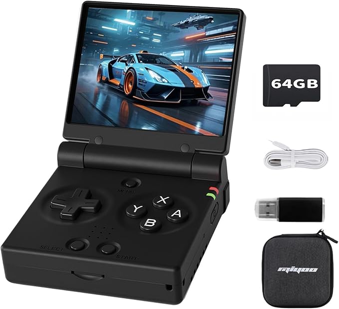 Miyoo Mini Flip Portable Handheld Game Console Portable 2.8-inch 750*560 IPS Screen 2500mAh Miyoo-mini Flip Retro Handheld Clamshell Retro Games Consoles Black 64GB